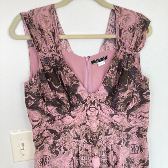 Peruvian Connection Womens 12 Pink Silk Babydoll Print Midi Dress Fairy Y2K Boho - Picture 3 of 9